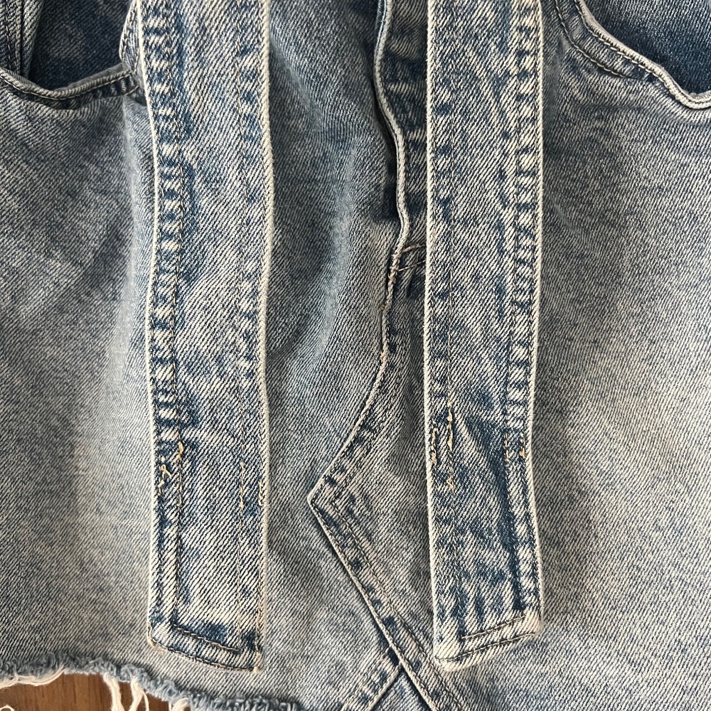 We The Free East of Eden High Rise Raw Hem Waist Tie Denim Min Skirt Size 27 EUC - Picture 9 of 9